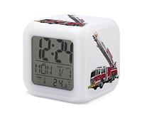 HUA5D Reveil Enfant Numérique,Thème Camion De Pompier Veilleuse À 7 Couleurs Changeantes Wake Up Light,Réveil De Chevet Garçon Fille,avec Date Calendrier Température,A8