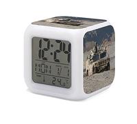 HUA5D Reveil Enfant Numérique,Thème Char Veilleuse À 7 Couleurs Changeantes Wake Up Light,Réveil De Chevet Garçon Fille,avec Date Calendrier Température,A16