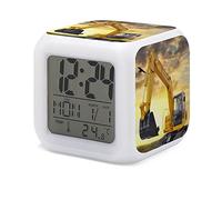 HUA5D Reveil Enfant Numérique,Thème Pelle Veilleuse À 7 Couleurs Changeantes Wake Up Light,Réveil De Chevet Garçon Fille,avec Date Calendrier Température,A20