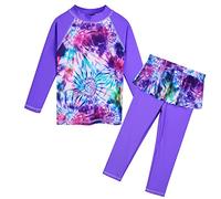 HUAANIUE Filles Enfants Maillot de Bain 2 Pièces Anti-UV UPF 50+ Enfants Filles Combinaison de Bain Long 3-12 Ans (S344-Violet Tie Dye, 11-12 Ans)
