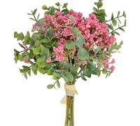 Huaao Bouquet De Fleurs Artificielles Faux Bébés Souffle 12pcs, Gypsophile Réaliste avec Feuilles D'eucalyptus Arrangements Banquet Floraux Décoration de Mariage Maison Garden Fête Bureau Hôtel, Rose