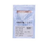 HUABAN 20 pièces 1N4148 petit Signal diodes à commutation rapide axiale haute vitesse 200mA 100 V DO-35 (DO-204AH) 4148200 mA 100 volts