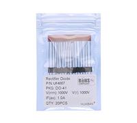 HUABAN 20 pièces UF4007 Diode de redressement de récupération Ultra rapide 1A 1000V 50-75ns DO-41 (DO-204AL) axial 1 ampère 1000 volts