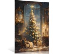 Huabsad Art mural de Noël vintage, arbre de Noël, impression sur toile, pin d'hiver, cadeaux de Noël, décoration murale esthétique de salle de Noël ferme, 40,6 x 55,9 cm, cadre en bois