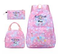 Huacaiyu Genshin Impact Cartable École Filles Classes de 3 pièces Set, Grand Imperméable Bretelle Compartiment Laptop Daypack Multi-Poches Robuste pour École, Furina Paimon pour Cosplay Sacs à Dos