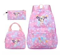Huacaiyu Genshin Impact Cartable École Filles Classes de 3 pièces Set, Grand Imperméable Bretelle Compartiment Laptop Daypack Multi-Poches Robuste pour École, Furina Paimon pour Cosplay Sacs à Dos