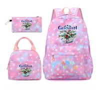 Huacaiyu Genshin Impact Cartable École Filles Classes de 3 pièces Set, Grand Imperméable Bretelle Compartiment Laptop Daypack Multi-Poches Robuste pour École, Furina Paimon pour Cosplay Sacs à Dos