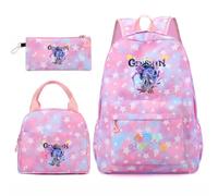 Huacaiyu Genshin Impact Cartable École Filles Classes de 3 pièces Set, Grand Imperméable Bretelle Compartiment Laptop Daypack Multi-Poches Robuste pour École, Furina Paimon pour Cosplay Sacs à Dos