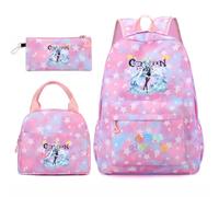 Huacaiyu Genshin Impact Cartable École Filles Classes de 3 pièces Set, Grand Imperméable Bretelle Compartiment Laptop Daypack Multi-Poches Robuste pour École, Furina Paimon pour Cosplay Sacs à Dos