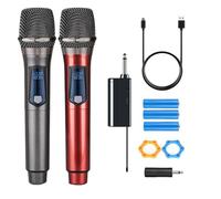HUACAM Système de Microphone Portable sans Fil, fréquence Fixe, avec récepteur Rechargeable, Prise Jack 3,5 mm, pour karaoké, église, DJ Microphone sans Fil, portée de 60 m