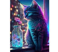 Huacan Chat Fleur Bricolage Diamond Painting, 5D DIY Diamant Painting Kit Complet, Peinture Diamant Artisanat Strass Painting pour Adultes, Enfants, Décoration Intérieur 30x40cm