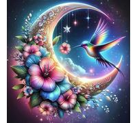 Huacan Diamond Painting Fleurs pour Adultes Kits Paysage Diamant Paintings Kit AB Rond Drill Complet Diamants La Lune Peinture pour Décoration Intérieur Taille de l'image 30x30cm