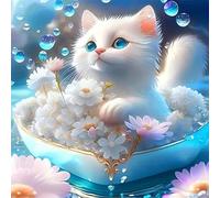 Huacan Diamond Painting pour Adultes Kits Le Chat Diamant Paintings Kit AB Rond Drill Complet Diamants Fleurs Peinture pour Décoration Intérieur Taille de la Toile 30x30cm