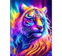 Huacan Diamond Painting pour Adultes Kits Le Tigre Diamant Paintings Kit Rond Drill Complet Diamants Vue de Nuit Peinture pour Décoration Intérieur Taille de l'image 25x35cm