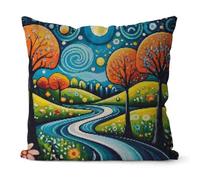 Huacan Ensemble D'oreillers Point de Croix Pré - Imprimé Paysage Modèle 11CT Taies D'oreiller de Broderie, DIY Main Brodé Housse Sans Noyau D'oreiller pour Débutants et Adulte 45 x 45 cm