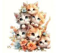 Huacan Kit Broderie Point de Croix Le Chat Imprimé Tissu de Grille, Point de Croix Kit Le Chat de Broderie 11CT DIY Œuvres D'art Faites à La Main pour Adultes Débutants 40 x 40 CM