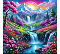 Huacan Kit Point de Croix Pré - Imprimé Paysage Modèle Tissu de Grille 11CT DIY Kits de Broderie D'art Faites à La Main pour Adultes Débutants 40 x 40 CM (Paysage 2)