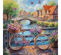 Huacan Kit Point de Croix Pré - Imprimé Paysage Modèle Tissu de Grille 11CT DIY Kits de Broderie D'art Faites à La Main pour Adultes Débutants 40 x 40 CM (Paysage 1)