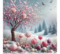 Huacan Kit Point de Croix Pré - Imprimé Paysage Modèle Tissu de Grille 11CT DIY Kits de Broderie D'art Faites à La Main pour Adultes Débutants 40 x 40 CM (Paysage 4)