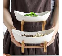 Huacan Plateau à Fruits 2 Niveaux en Plastique - Panier à Snacks/Fruits Secs, Présentoir à Bonbons et Gâteaux - Blanc (White)