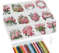 Huacan Point de Croix 12 Pcs Mini Peinture Fleurs, Broderie Couleur Rose Fleurs Peinture Kit, Point de Croixt 11CT Artisanat Embroidery pour Adultes Accueil Mur Décoration Intérieur