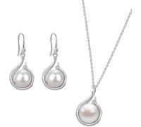 Huachan Parure de bijoux femmes 925 Sterling Silver boucles d'oreilles collier avec perles de culture d'eau douce CZ Bridal Wedding gift