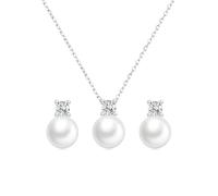 Huachan Parure de bijoux femmes 925 Sterling Silver boucles d'oreilles collier avec perles de culture d'eau douce CZ Bridal Wedding gift