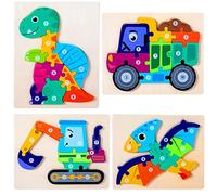 HUADADA Lot de 4 puzzles pour tout-petits de 2, 3, 4 ans - Dinosaure - Animaux en forme de chiffres - Cadeaux pour enfants - Jouets éducatifs d'apprentissage pour garçons et filles