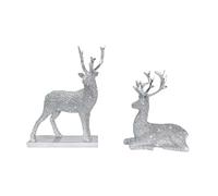 HuadaXtai 2 Pièces Figurines de Renne Décoration de Bureau Statues d'animaux Ornements en Résine Inspiration Feng Shui pour Adapté pour Une Armoi, Argent
