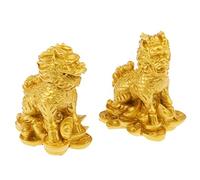 HuadaXtai 2 Pièces Statue Lion Chinois Décoration Artisanale Maison en Résine Motif Traditionnel Feng Shui Fortune et Protection Adaptée Au Cadeau Collection Dé, Or M