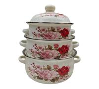 HuadaXtai 3 Pièces Pot de Cuisson En Émaux Résistant avec Couvercle Étanche pour Conserver La Chaleur Adapté Service Direct à Table, Style A