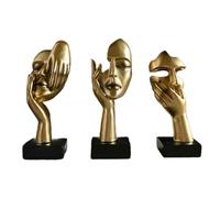 HuadaXtai 3x Statues de Penseur, Sculptures de Visage Abstraites, Cadeaux de Vacances Créatifs, Décorations de Table, Figurines Modernes pour étagère, Décoratio, Doré