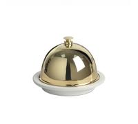 HuadaXtai avec Couvercle Coupelle de Service Saucière Assiette à Fromage Finition Brillante et Dôme Protecteur en Métal Protège les Aliments et Embellit la, Or Titane