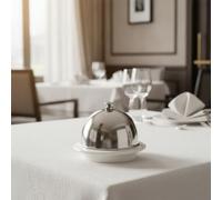 HuadaXtai avec Couvercle Coupelle de Service Saucière Assiette à Fromage Finition Brillante et Dôme Protecteur en Métal Protège les Aliments et Embellit la, Dessus Argenté