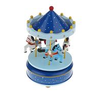 HuadaXtai Boîte à Musique Carrousel Manège En Bois, Boîte à Musique à Remonter, Bleu avec point