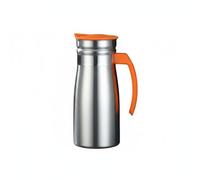 HuadaXtai Bouilloire en Acier Inoxydable Pichet Métal Carafe à Double Paroi Verseuse Ergonomique Facile à Entretenir Adaptée pour Service Boissons Dans, 800ML, Orange+Poignée