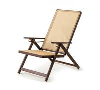 HuadaXtai Chaise Longue Pliante Inclinable Transat Fauteuil Relax Chaise Pliante Siège de Détente Cadre en Bois Bambou Solide Assise Ventilée en Rotin Tissé, Chaise Longue en Rotin