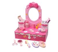 HuadaXtai Coiffeuse Enfant Bois Coiffeuse de Chambre Miroir Cœur Compartiments Organisés Accessoires de Beauté Espace de Jeu Compact et Ordonné Convient aux Filles Chambre Salle de Jeux