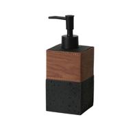 HuadaXtai Distributeur de Lotion Bouteille à Pompe Savon Liquide Flacon Réutilisable Texture Pierre et Bande Supérieure Grain Bois Débit Souple Adapté à Lavabo, Noir, Nordique