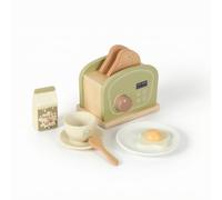 HuadaXtai Enfant Appareil de Jeu Cuisine Jouet Machine Café Ensemble en Bois avec Panneau Avant Imprimé Jeu d'Imitation Immersif Adapté aux Crèches Salles de, Vert, Grille-Pain