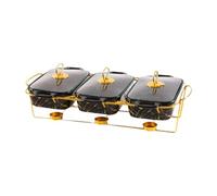 HuadaXtai Ensemble de Buffet de Plats à Réchaud, Cocotte, Serveur de Buffet avec Couvercle En Verre, Plateaux Chauffants, Chauffe-plats pour Banquet, Fête, Hôte, Marbre Noir
