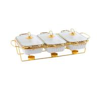 HuadaXtai Ensemble de Buffet de Plats à Réchaud, Cocotte, Serveur de Buffet avec Couvercle En Verre, Plateaux Chauffants, Chauffe-plats pour Banquet, Fête, Hôte, Stripe White