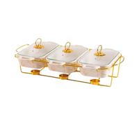 HuadaXtai Ensemble de Buffet de Plats à Réchaud, Cocotte, Serveur de Buffet avec Couvercle En Verre, Plateaux Chauffants, Chauffe-plats pour Banquet, Fête, Hôte, Marbre Blanc