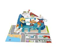 HuadaXtai Ensemble de Jeu de Piste de Voiture de Course pour Enfants avec Collines D'escalade et Wagons, Bleu