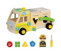 HuadaXtai Ensemble de Jouets de Construction En Bois pour Les Enfants avec Planche à Vis et Camion, Camion à Ordures
