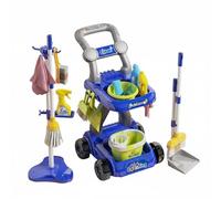 HuadaXtai Ensemble de Nettoyage pour Enfants Kit de Ménage Jouet Set d'Accessoires Balai Serpillière Seau en Plastique Robuste Apprentissage par Le Jeu , Bleu , Set Trolley 18pcs