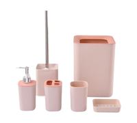 HuadaXtai Ensemble de Salle de Bain 6 Pièces Comprenant Un Porte-brosse à Dents, Un Distributeur de Savon et Une Brosse de Toilette pour Les de Lavage, Rose