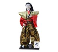 HuadaXtai Figurine Japonaise Artisanale Poupée Samouraï Sculpture Décorative Figurine Main Tissu Bois Plâtre Fonction Collection, Samouraï avec Épée Et Tenue Dorée À Motifs Géométriques