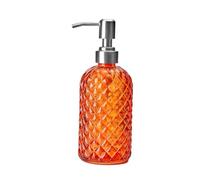 HuadaXtai Flacon Distributeur de Savon en Verre Robuste avec Pompe Vide en Acier Inoxydable 304, 350 ML, pour Une Utilisation sur Comptoir, Orange