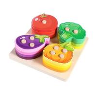 HuadaXtai Jouet d'Éveil en Bois Jeu de Tri Coloré Tour à Empiler Base Carrée Robuste Pièces en Arrondies Encourage Habiletés Motrices et Alignement Adapté, Empileur De Légumes en Bois